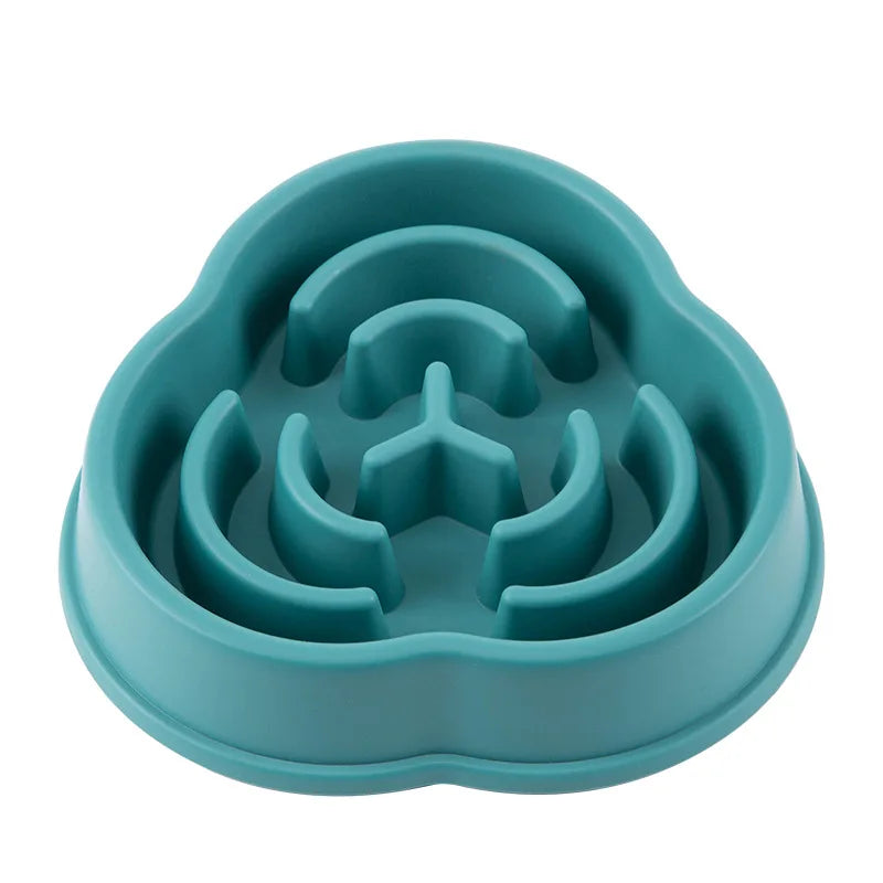 Teal slow-feeding non-slip pet bowl with raised anti-choke maze insert