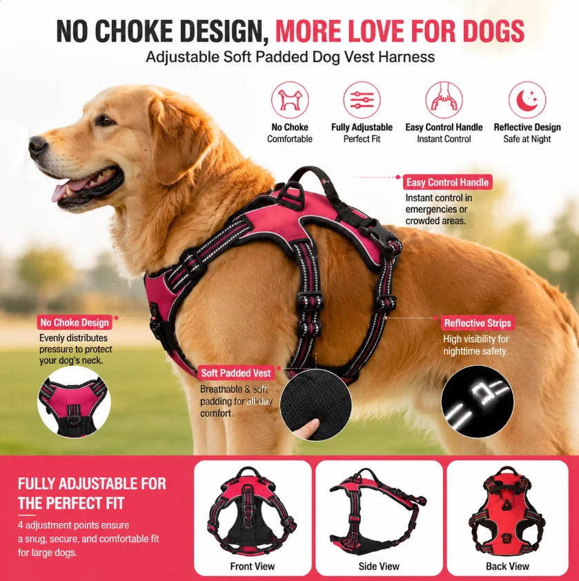 No-Pull Reflective Oxford Dog Harness Vest Large | PawJoyKwT