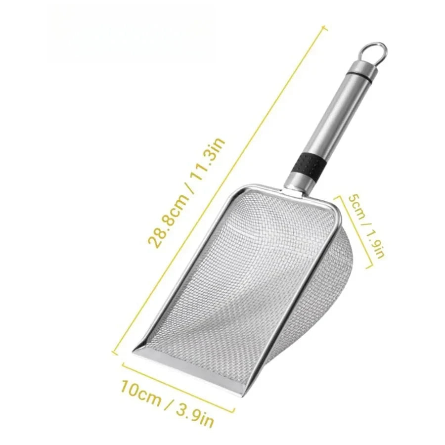 Stainless steel cat litter scoop with mesh screen and tubular handle