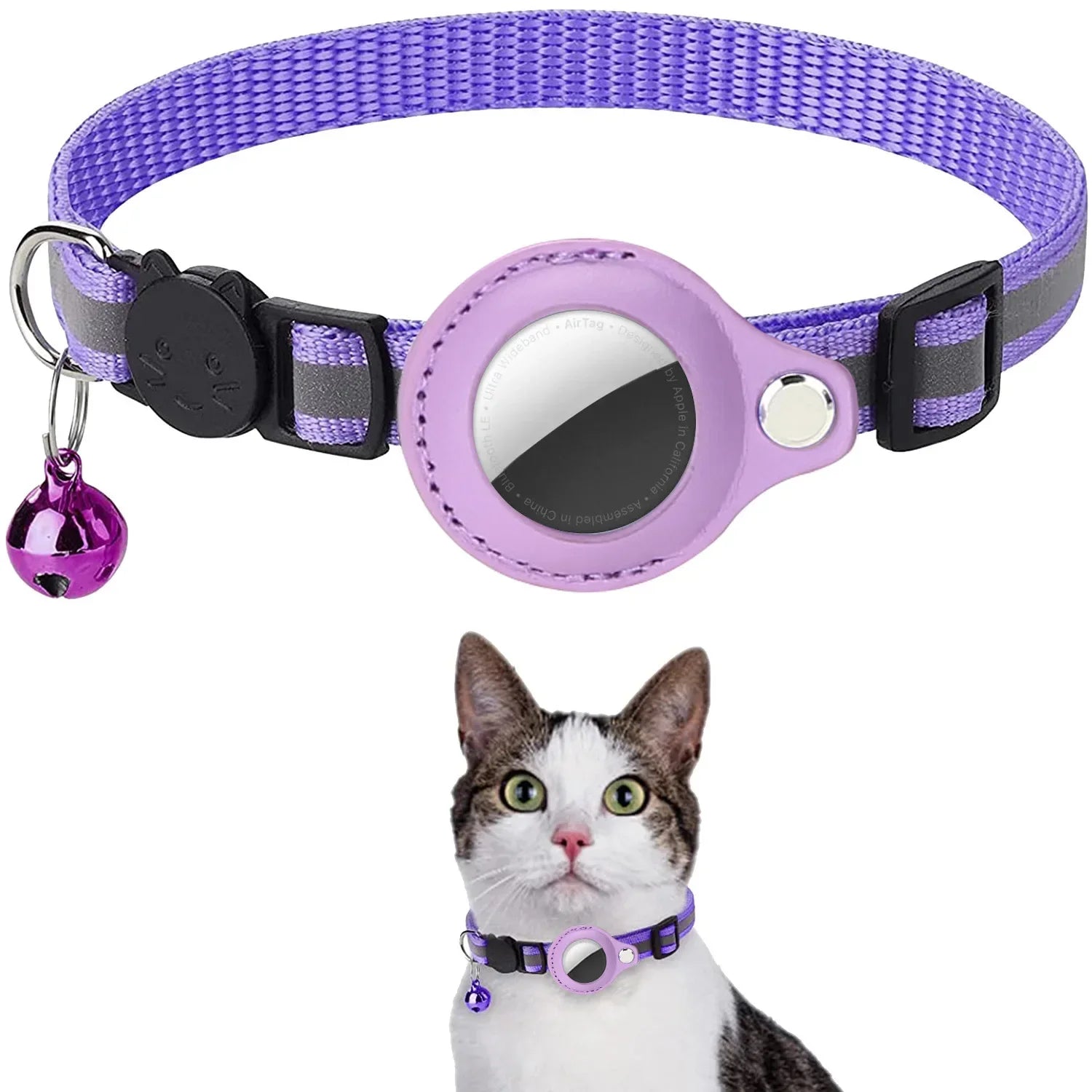 Waterproof Breakaway Cat Collar Bell Reflective AirTag Holder