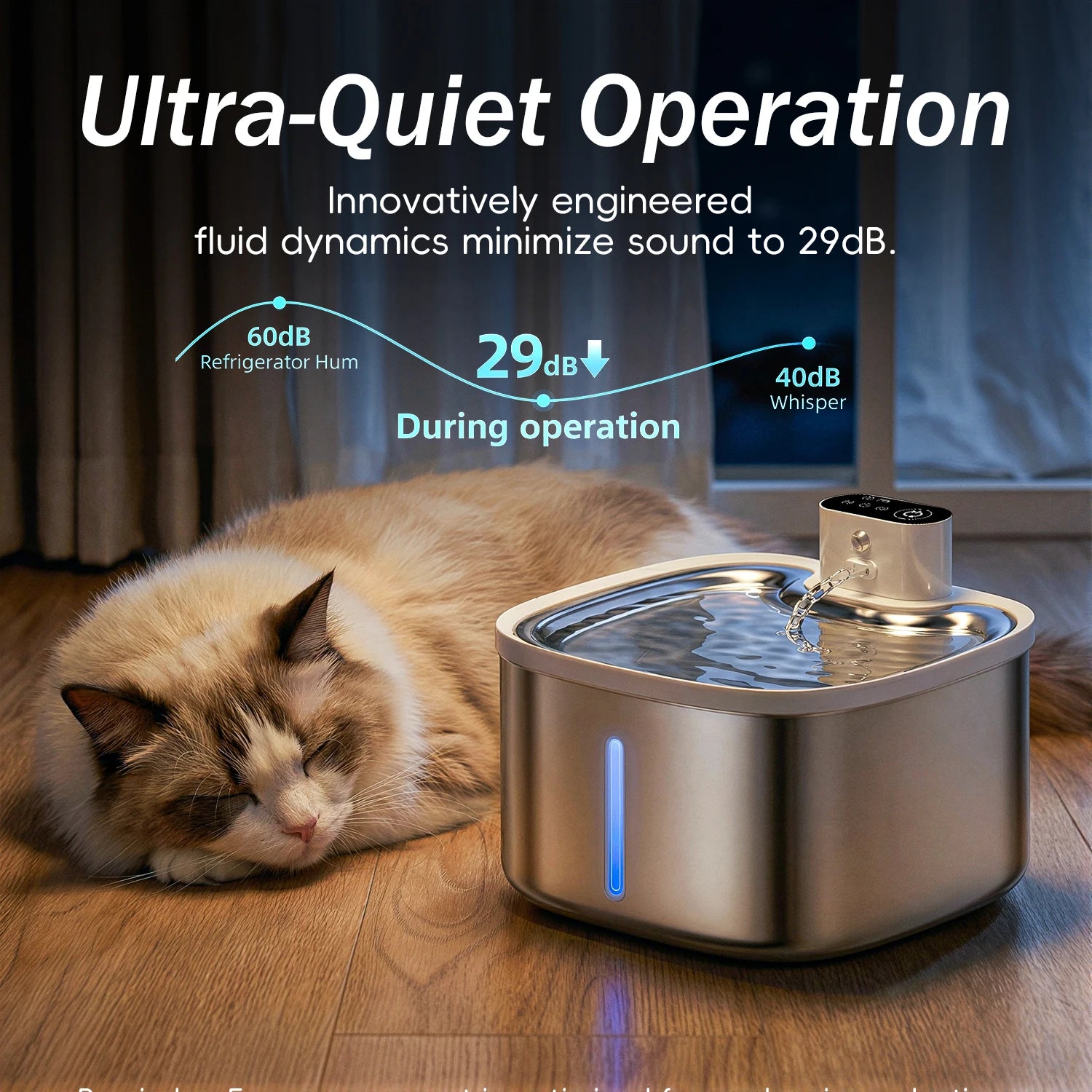 3.5L Wireless Cat Water Fountain 4000mAh Rechargeable Stainless Steel Tray Mute Pump