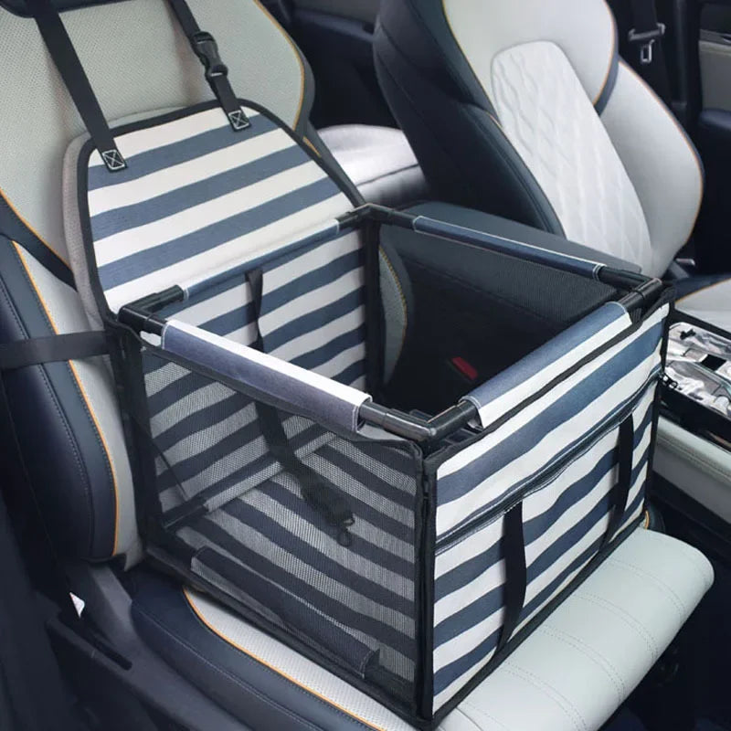 Waterproof dog car seat cover hammock basket, navy and white striped fabric