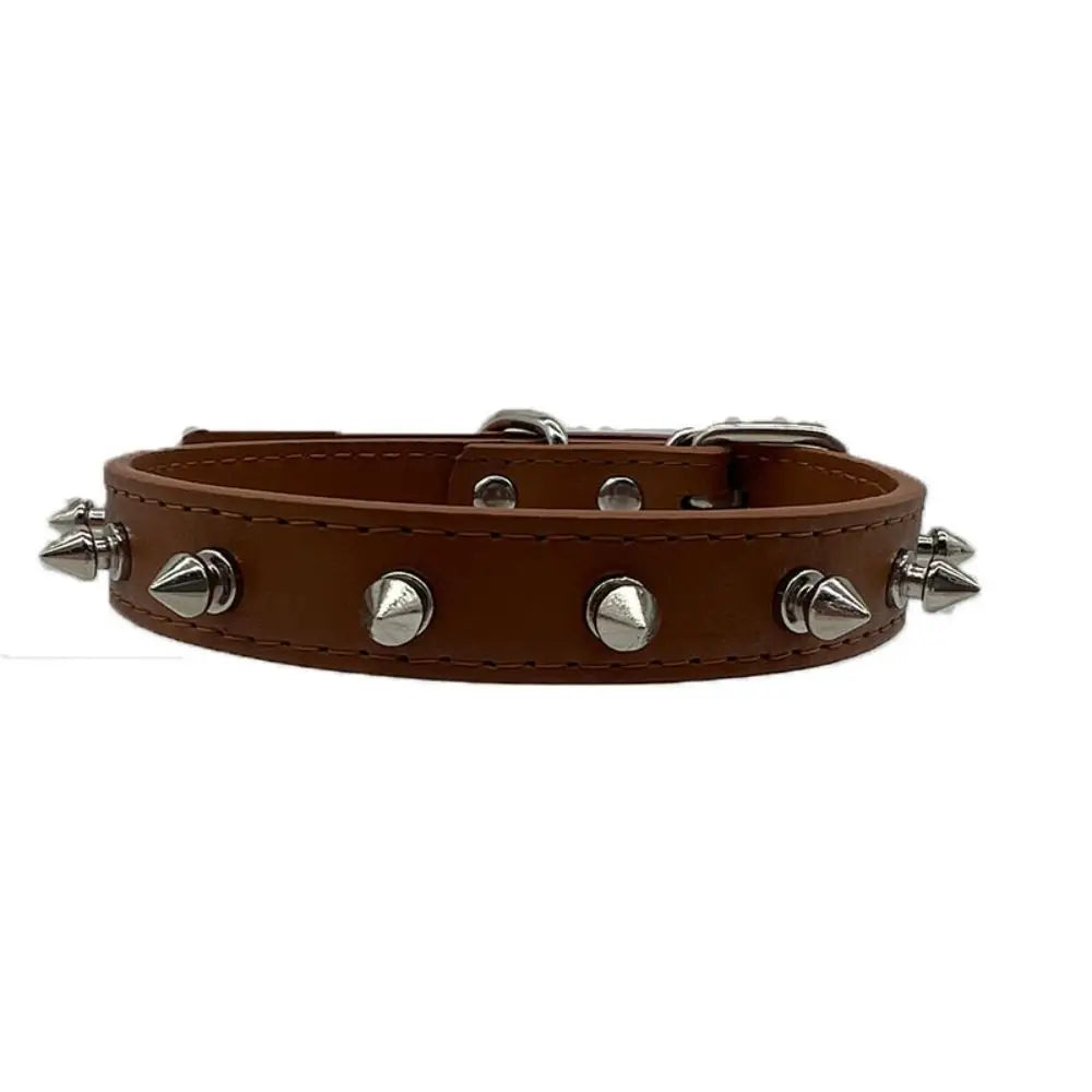 Leather Cat Dog Collar Spiked Studded Adjustable Colorful Pet