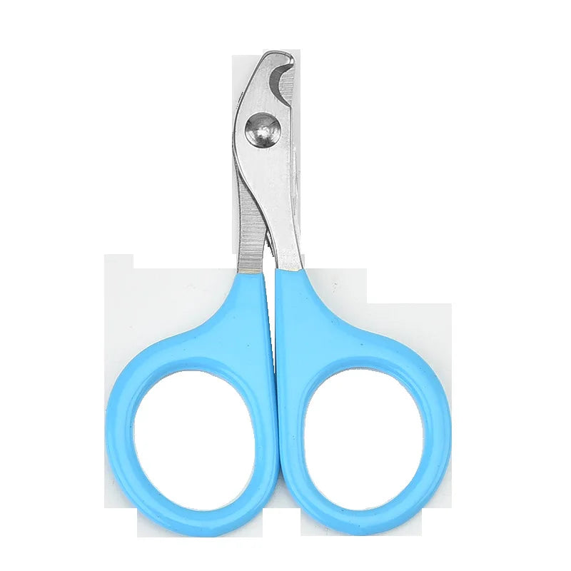 Light blue pet nail grooming scissors with silver blades and two finger rings