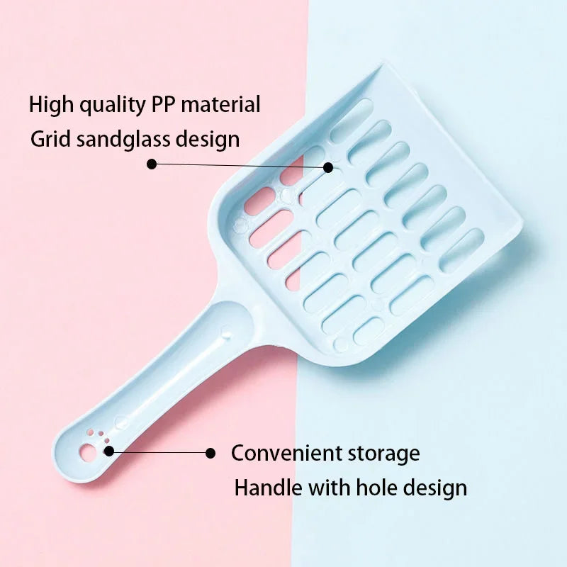 Cat litter sand scoop with light blue tray grid design and long handle
