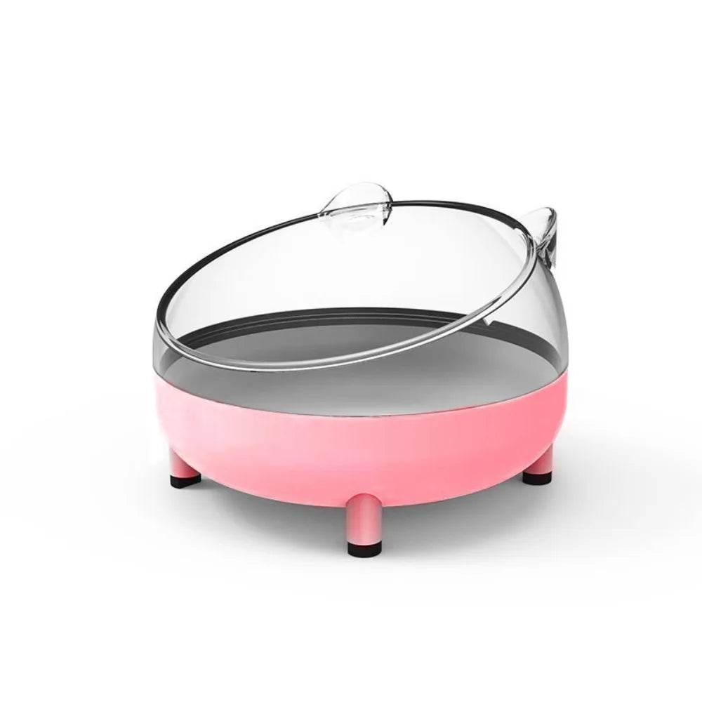 Transparent hamster sand bath box with pink base and clear sides