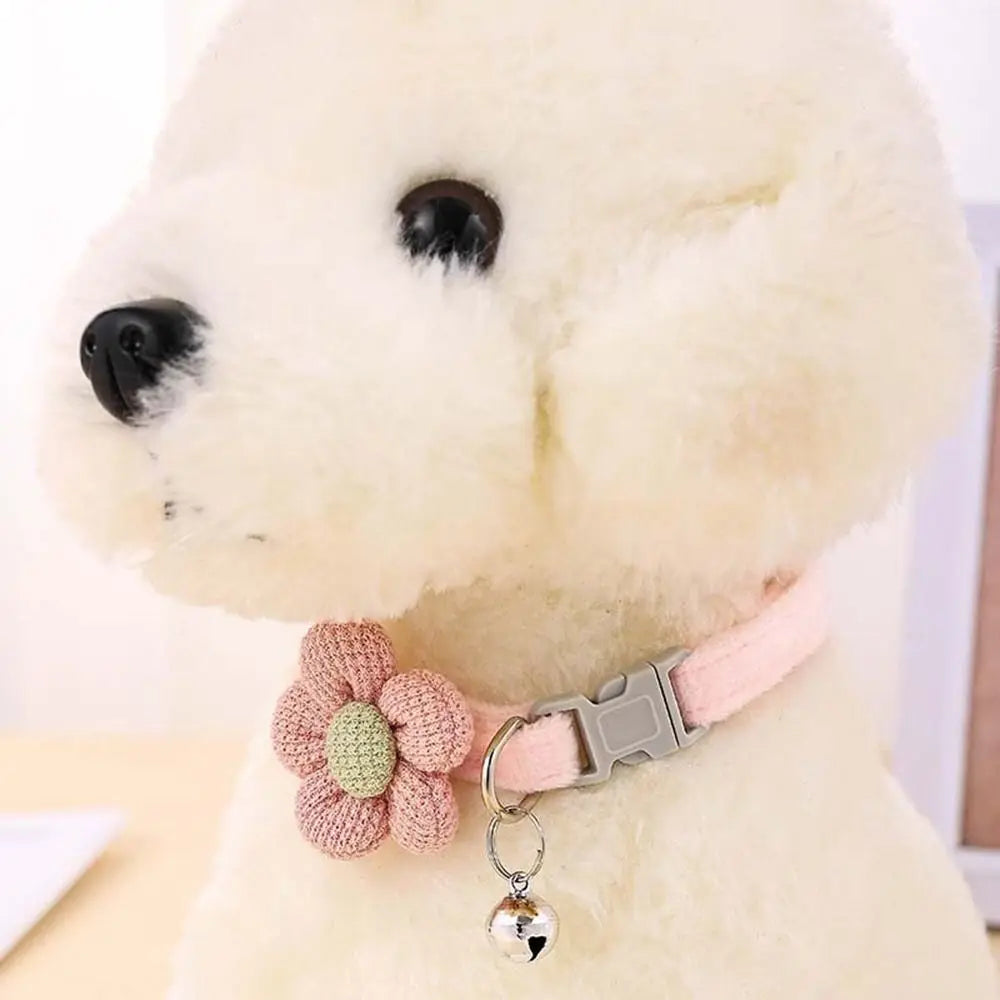 Pink fabric flower cat collar with mauve flower and dangling bell