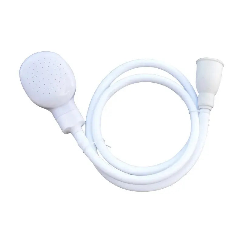 Pet bath sprayer with long white hose and two detachable round shower heads