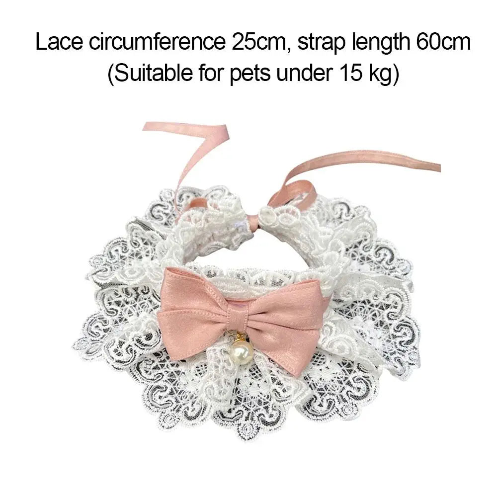 Lace bowknot scarf collar with blush pink bow and pearl on white lace ruffle