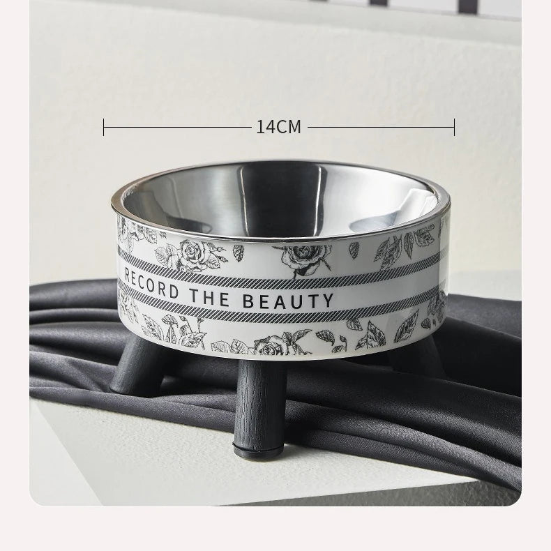 High-Foot Stainless Steel Pet Bowl with Neck Protection