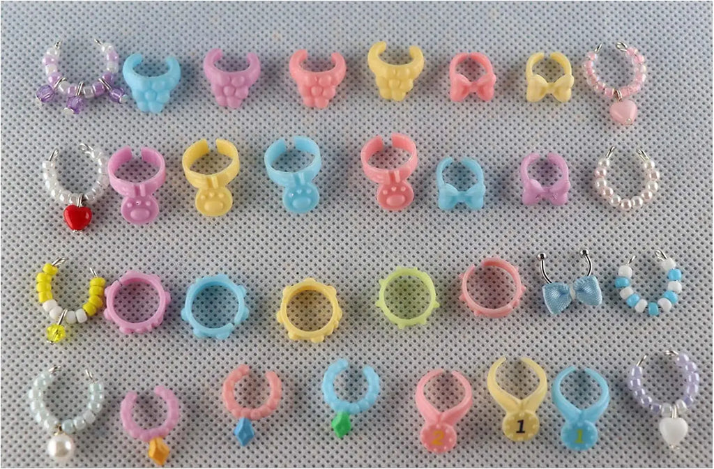 Mixed cat and dog collar charms and beads set, pastel bows and rings