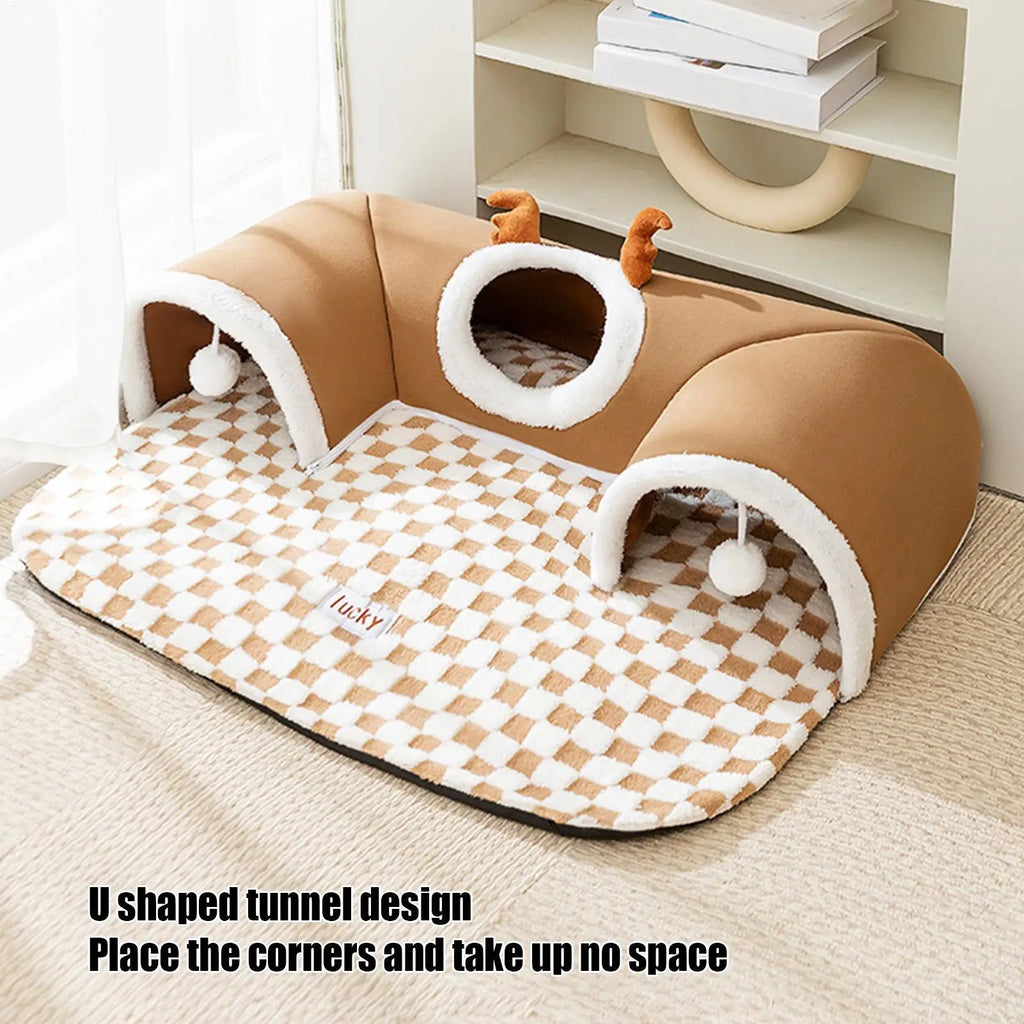 Cat Tunnel Play Bed Warm Foldable Indoor Plush Shelter
