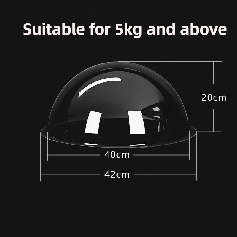Acrylic cat bed with dark domed top and open base, larger size diagram view