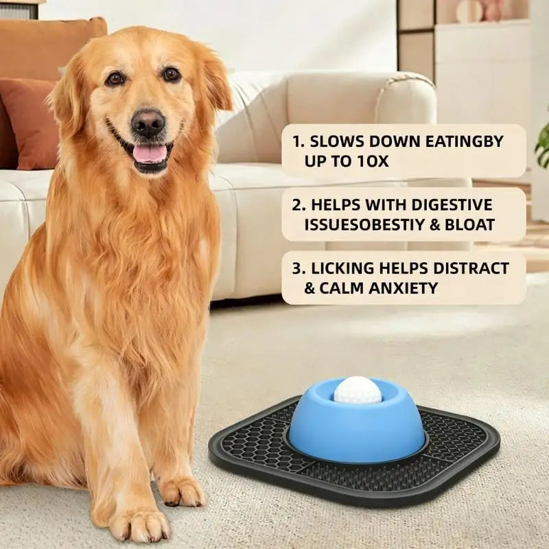 Interactive Slow Feeder Dog Bowl with Rotating Ball Toy