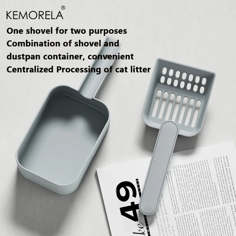 Two-piece cat litter scoop set with dark gray base pan and light gray shovel
