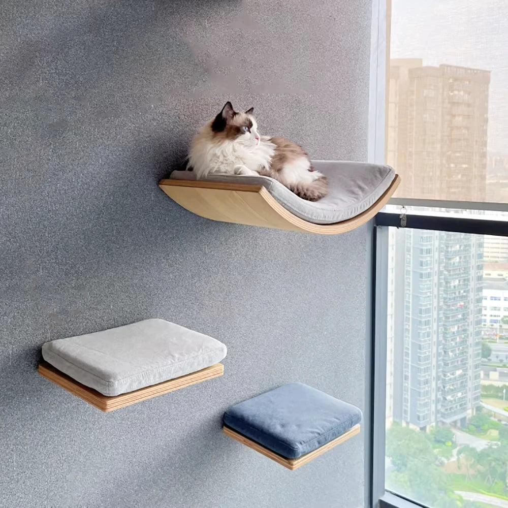 Wall Mounted Cat Shelf Bed Soft Cushion Indoor Perch
