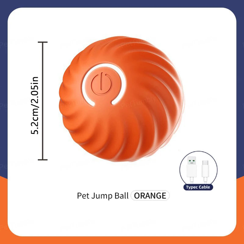 Orange USB rechargeable moving pet jump ball with LED power button