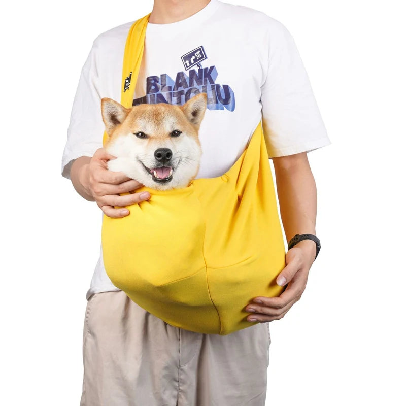 Yellow pet travel shoulder sling bag with wide shoulder strap