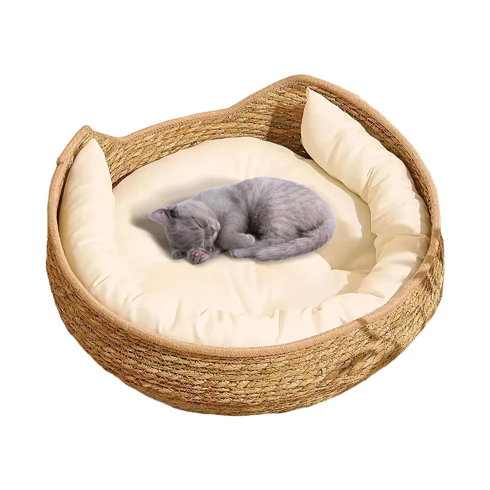 Cotton Rope Round Cat Basket Bed with Pillow