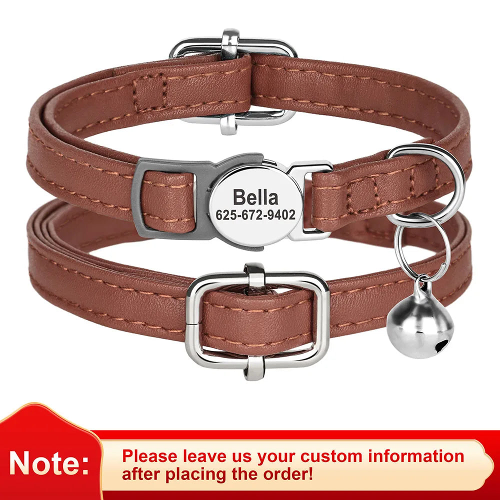 Custom PU Leather Cat Collar Breakaway Engraved Anti-Lost