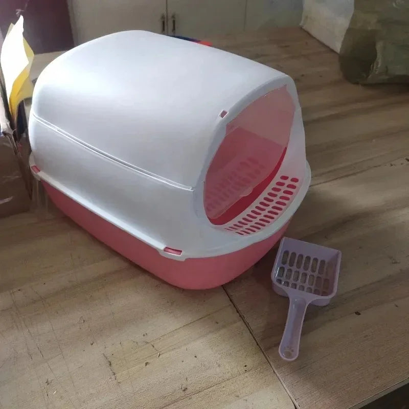 Semi-Enclosed Kitty Sandbox Cat Litter Box Splashproof Tray