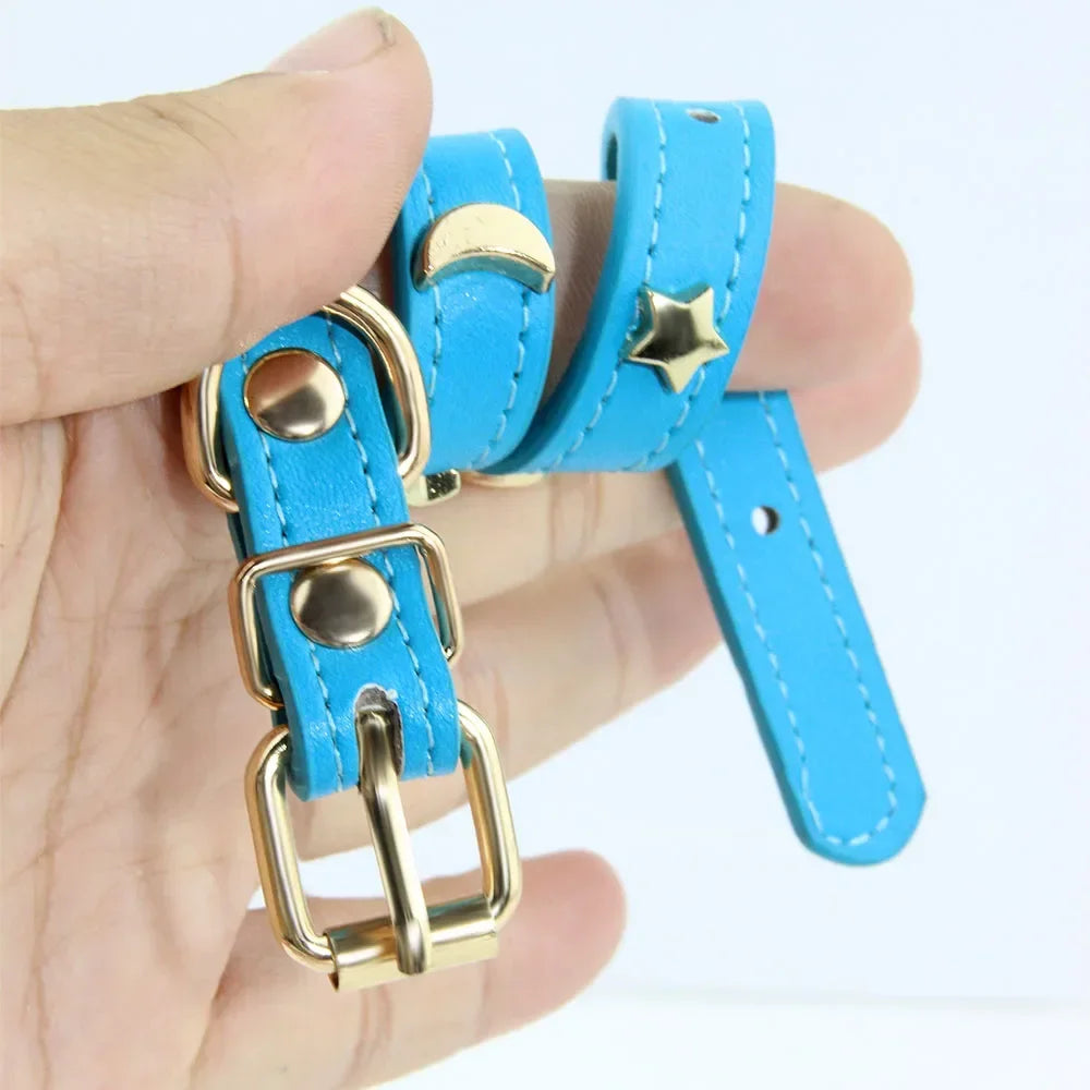 Soft Leather Cat Collar Star Moon Rivets Kitten Puppy XS-M