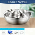 Stainless steel timed cat feeder dispenser bowl with central cap and wide rim
