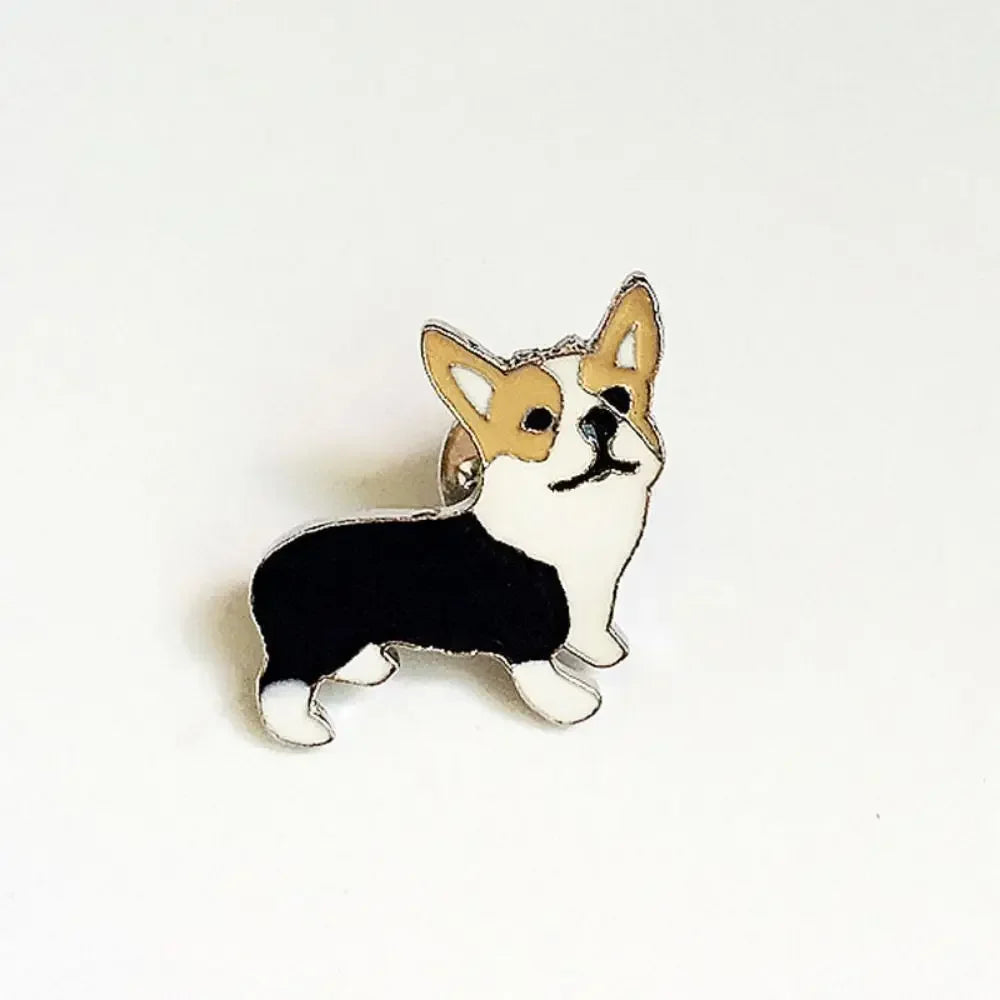 Black-and-white corgi-style dog enamel pin