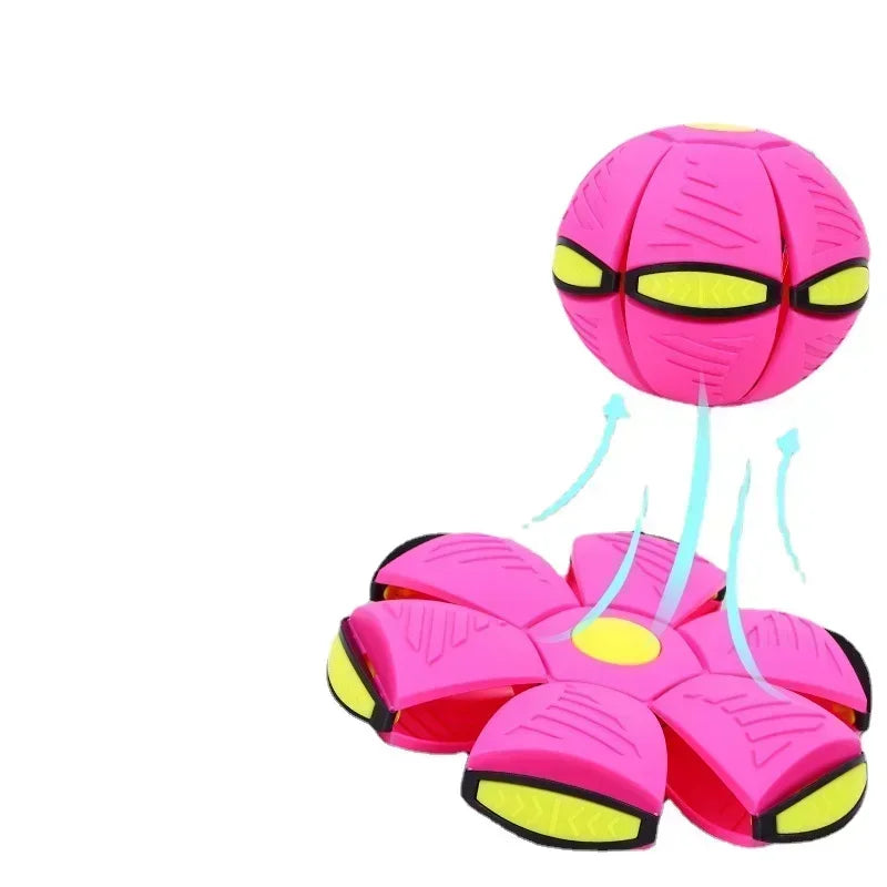 Pink deformation UFO disc ball toy with yellow eyes and floating ball