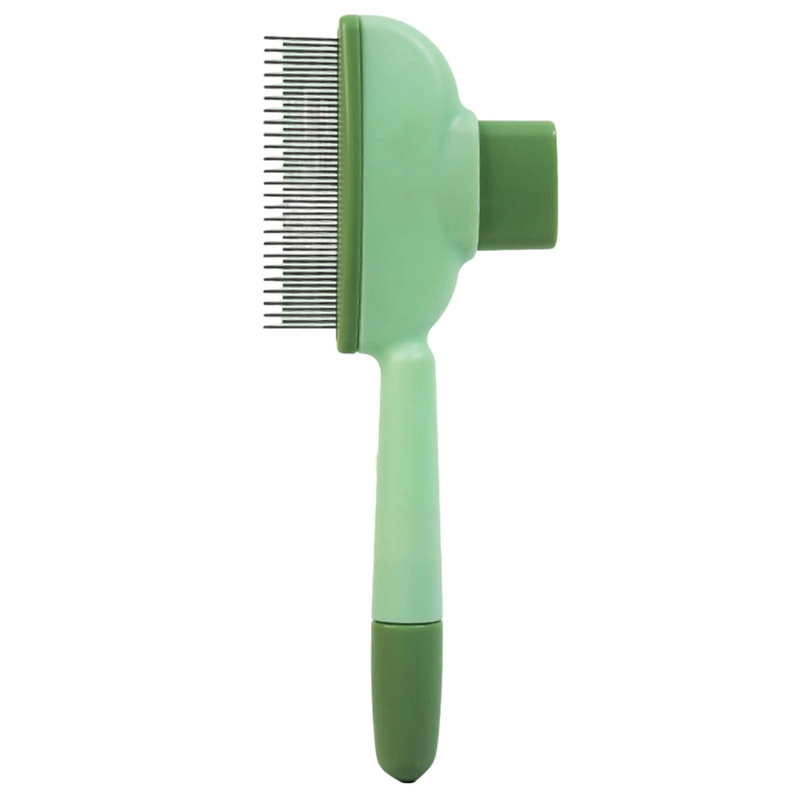 Mint pet hair grooming brush with metal pin comb head and rounded handle