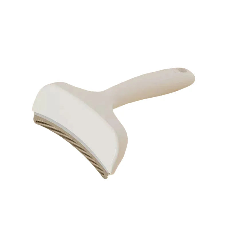 White pet hair remover brush with arched comb teeth for quick grooming