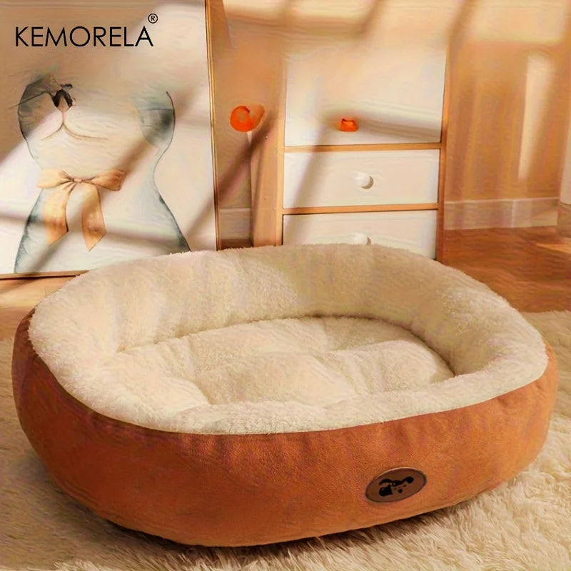 Plush Oval Pet Bed – Washable All-Season Cat & Dog Cushion