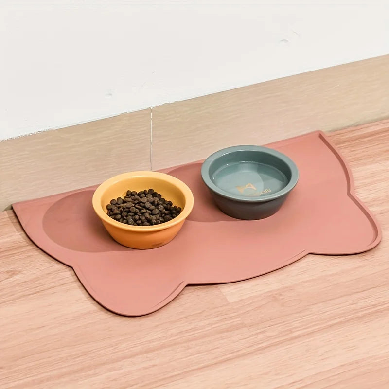 Thin Silicone Waterproof Cat Food Mat with Raised Edge