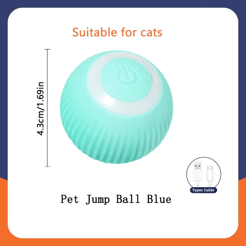 Blue rechargeable moving jump ball toy with power button on top