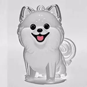 Silver-toned resin dog magnet with open-mouth smile and pointed ears