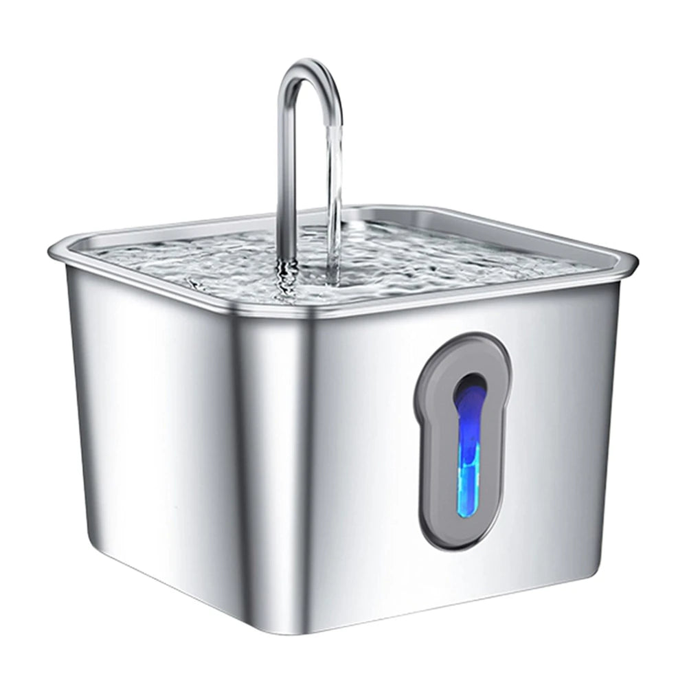 Stainless steel cat water fountain with top nozzle and LED water indicator