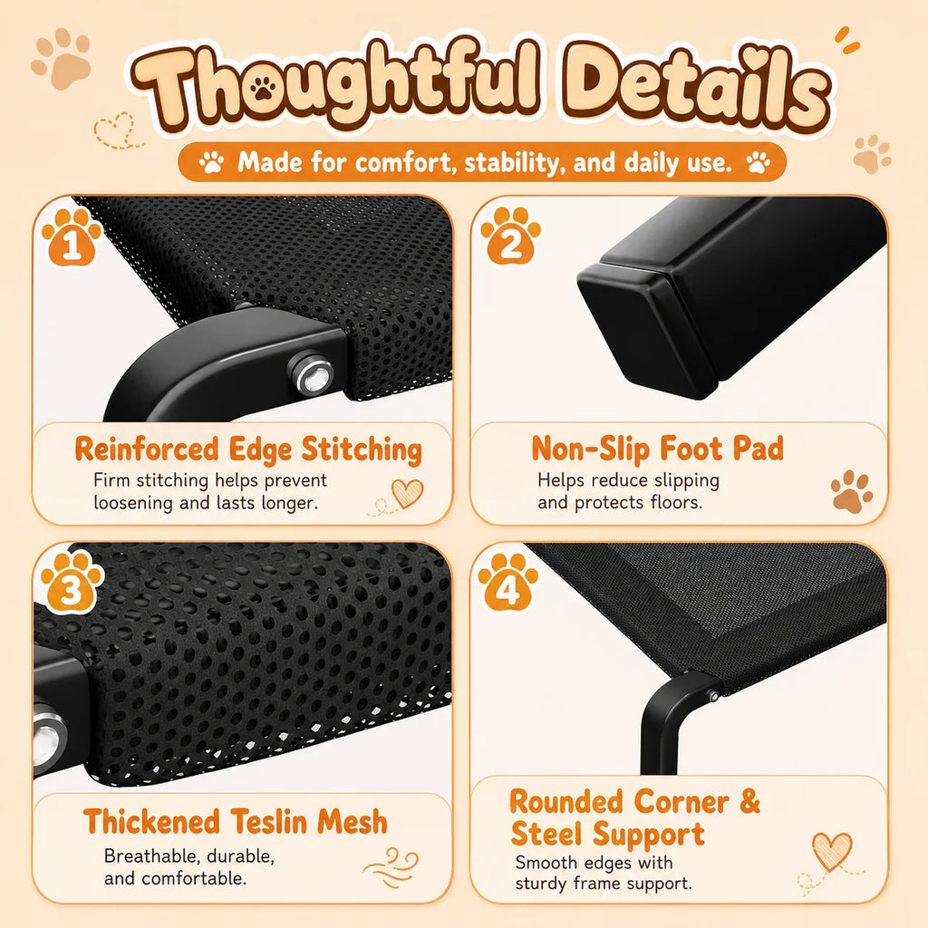 Washable Elevated Breathable Mesh Dog Bed for All Sizes