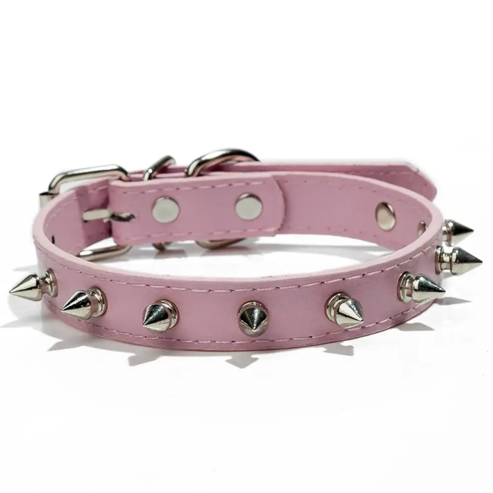 Leather Cat Dog Collar Spiked Studded Adjustable Colorful Pet