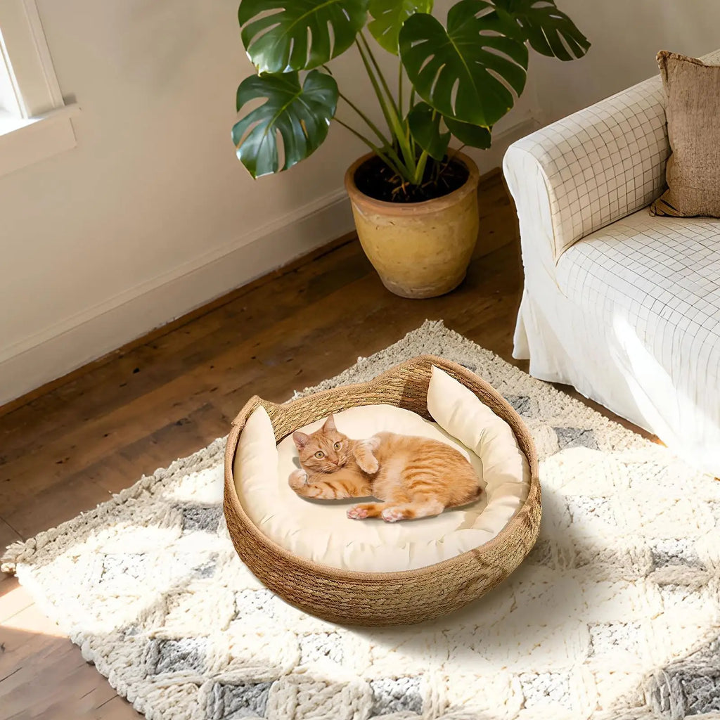 Round Cotton Rope Cat Bed Indoor All Season Sleeping