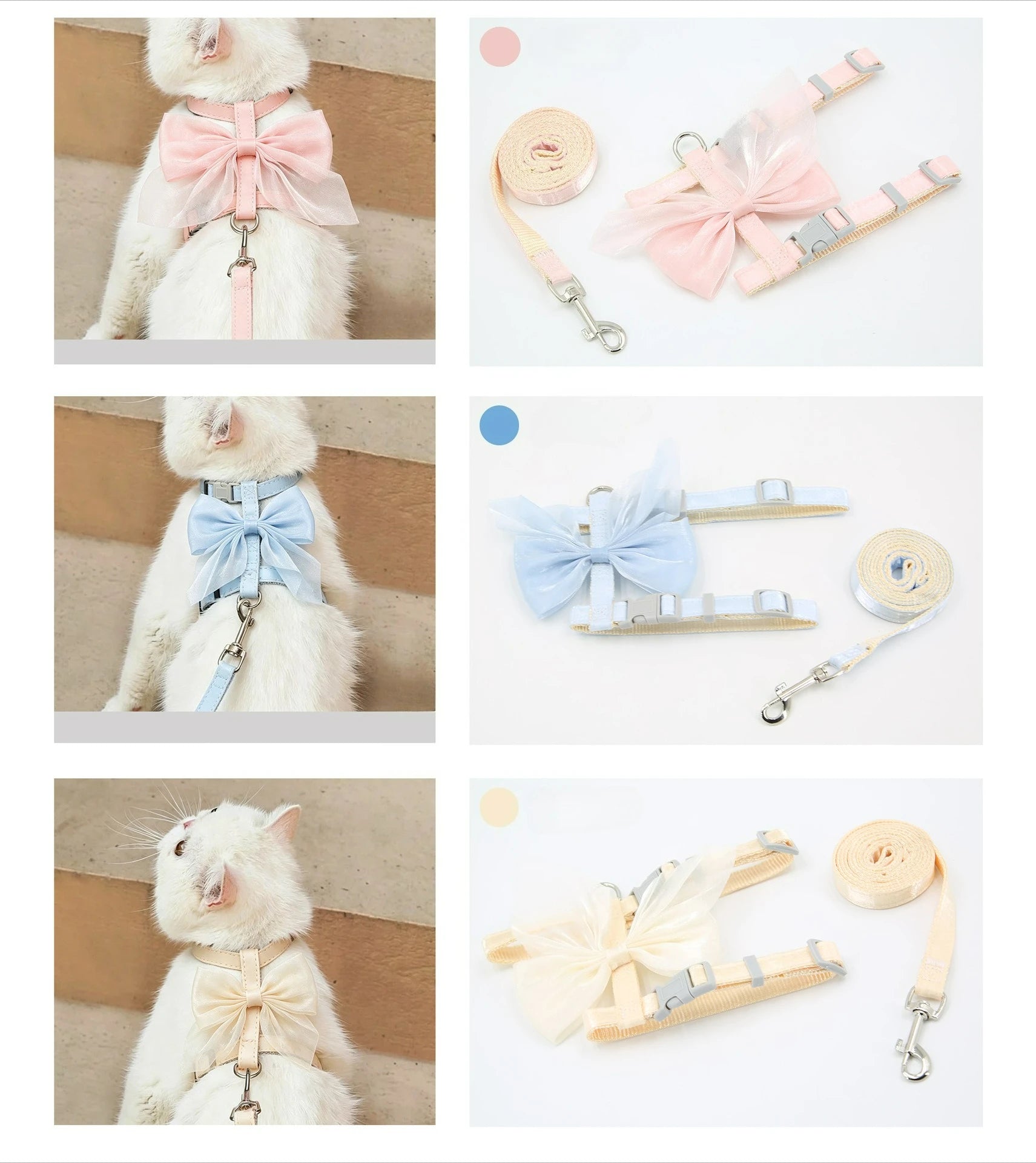 Pink cat harness and leash set with large bowknot and adjustable padded straps