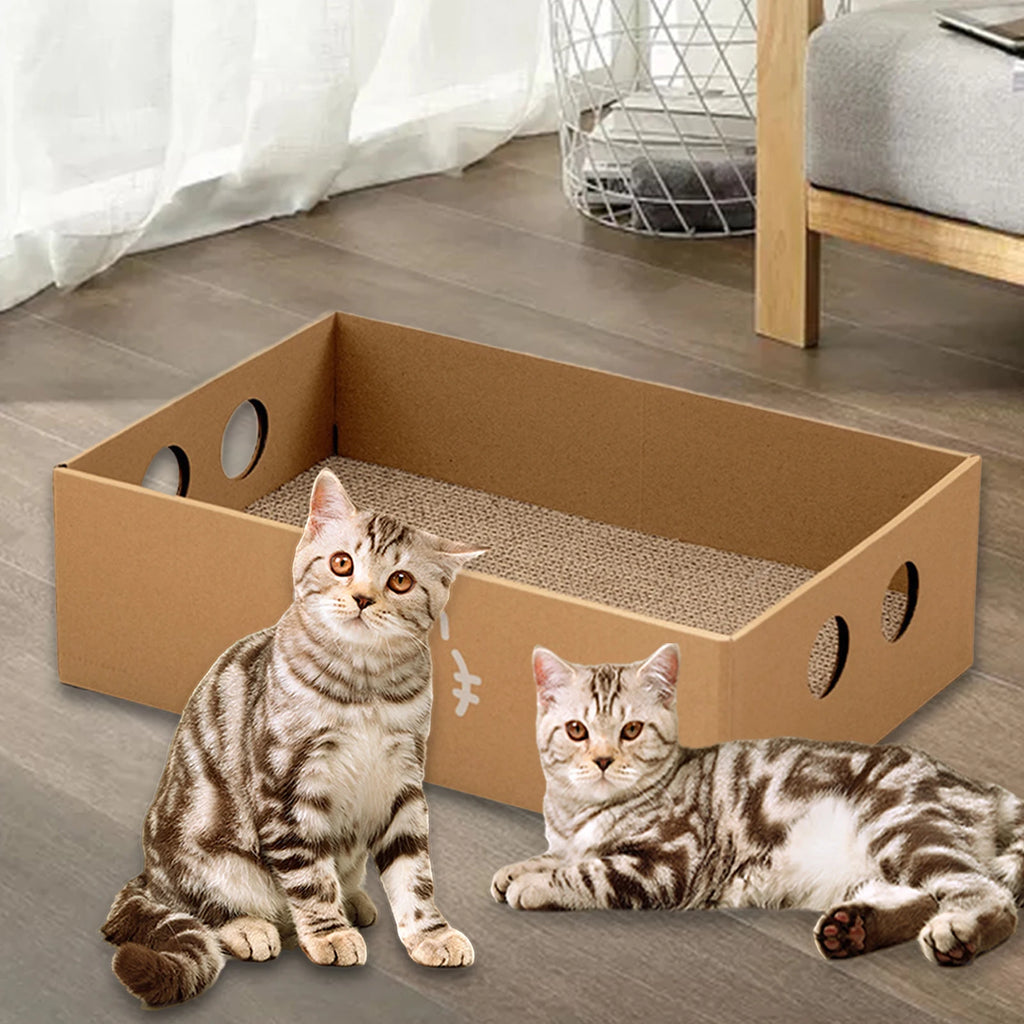 Cat Scratching Box House - Large Corrugated Cardboard Scratcher Pad