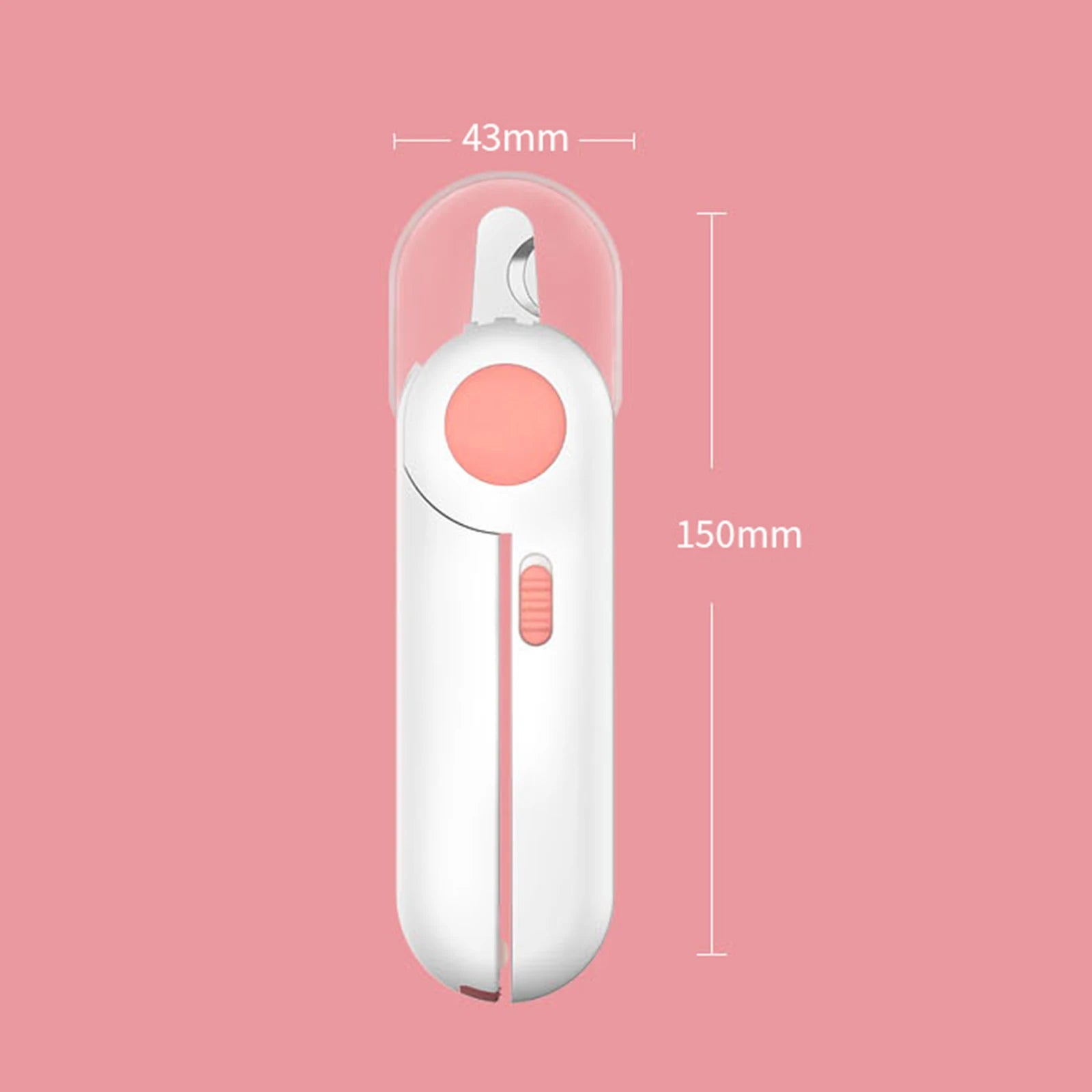 White pet nail clipper size: 150mm length, 43mm width (LED model)
