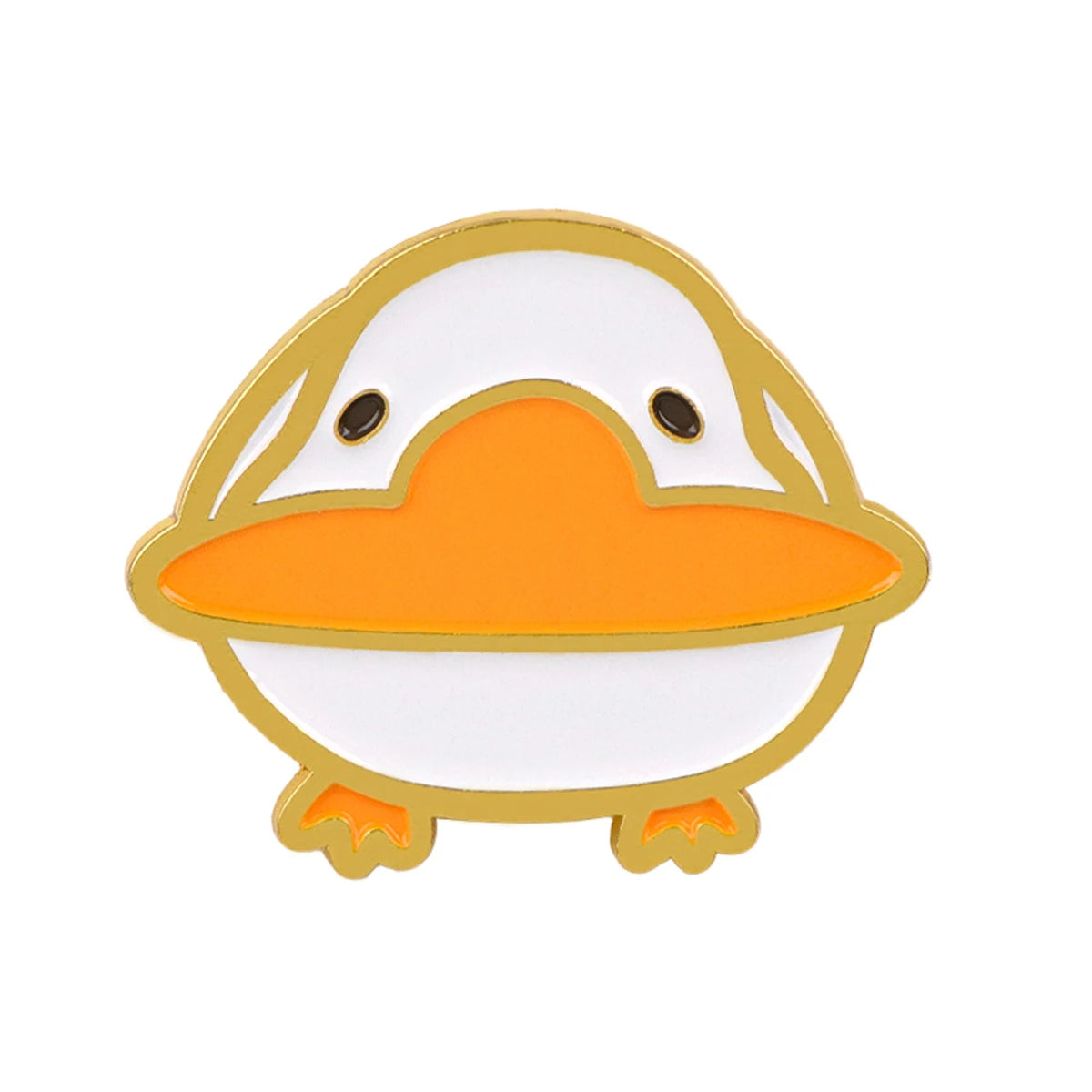 Orange and white chick enamel pin with small feet and smiling beak