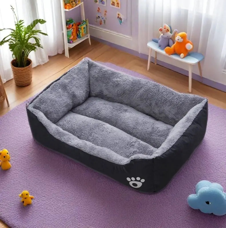 Black Plush Dog Bed Non-Slip Bite-Resistant Sleeping Mat Dogs