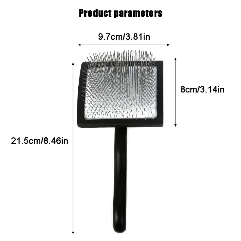 Black double-sided pet grooming brush, square pin head with silver deshedding pins