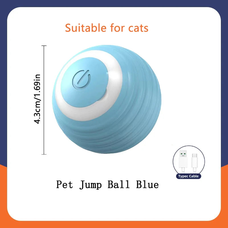 Blue USB rechargeable moving pet jump ball with glowing LED light
