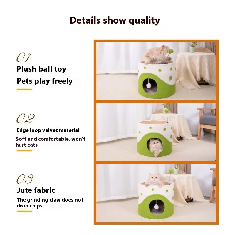 Sisal Barrel Cat Scratcher House - Large Durable Scratch-Proof Pet Toy
