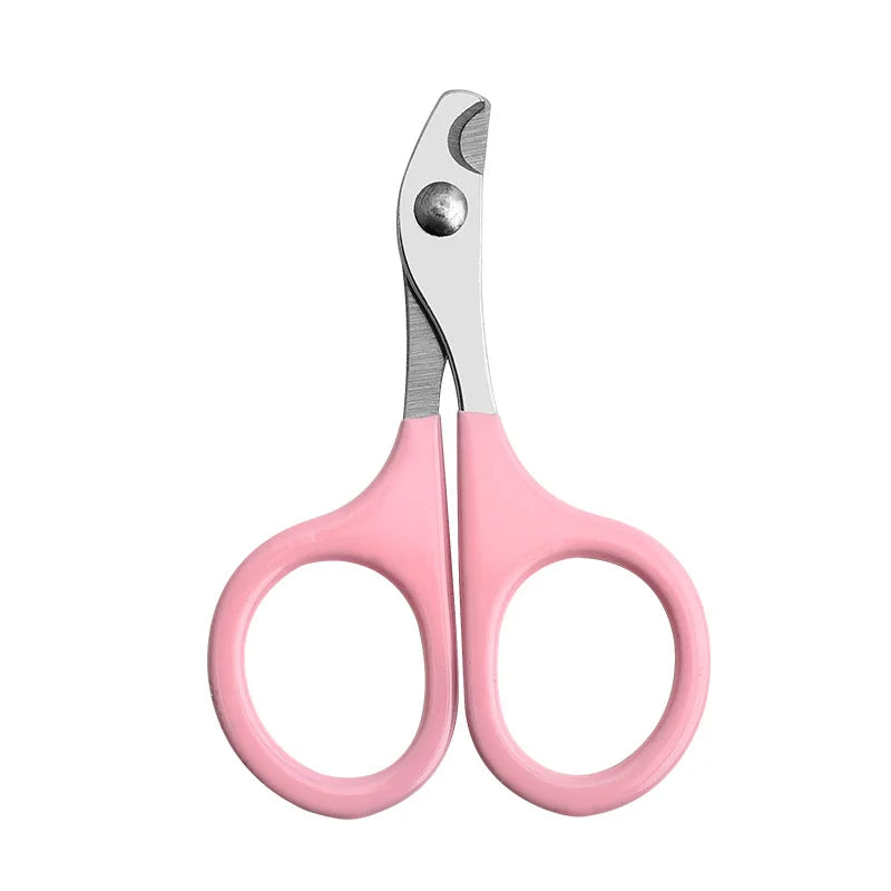 Pink pet nail grooming scissors with silver blades and two finger rings