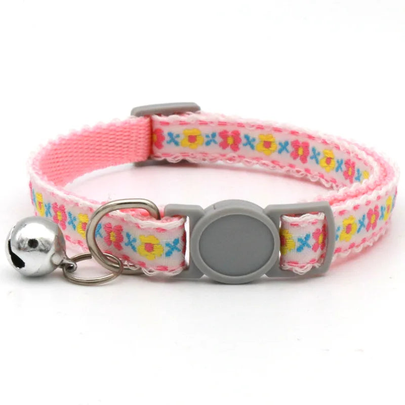 Floral Embroidered Cat Collar Adjustable Lace Bell Cute