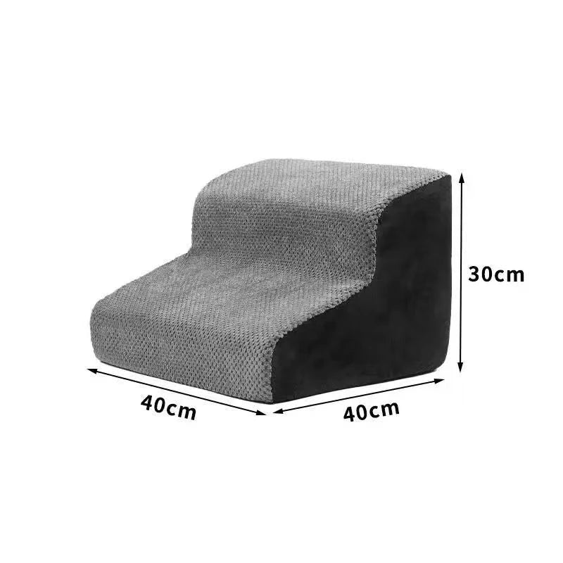 Non-slip foam pet stairs ramp with gray top and black sides, 3-step shape